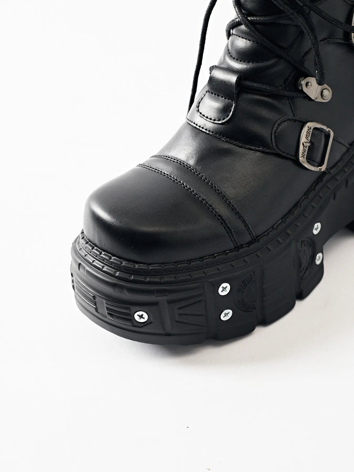 Lace Up Platform Boots - Black - View 7