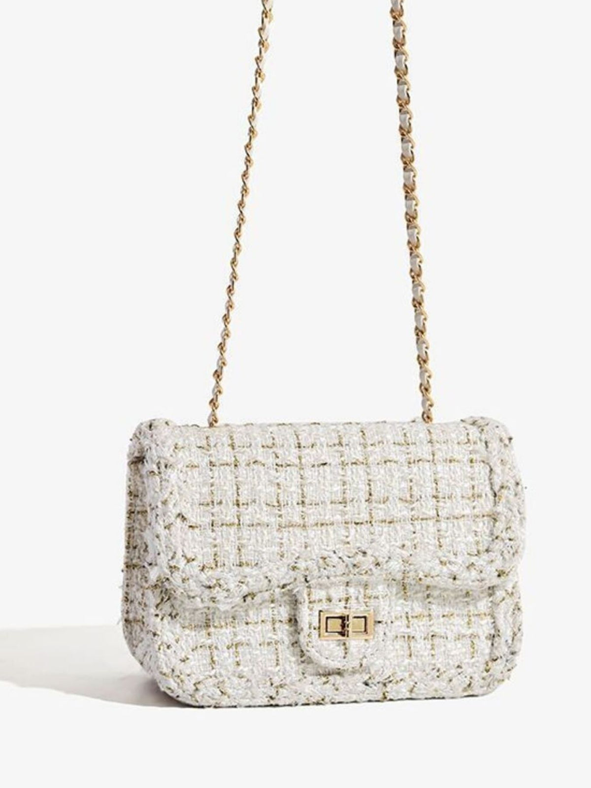 Tweed Chain Shoulder Bag - White - View 2