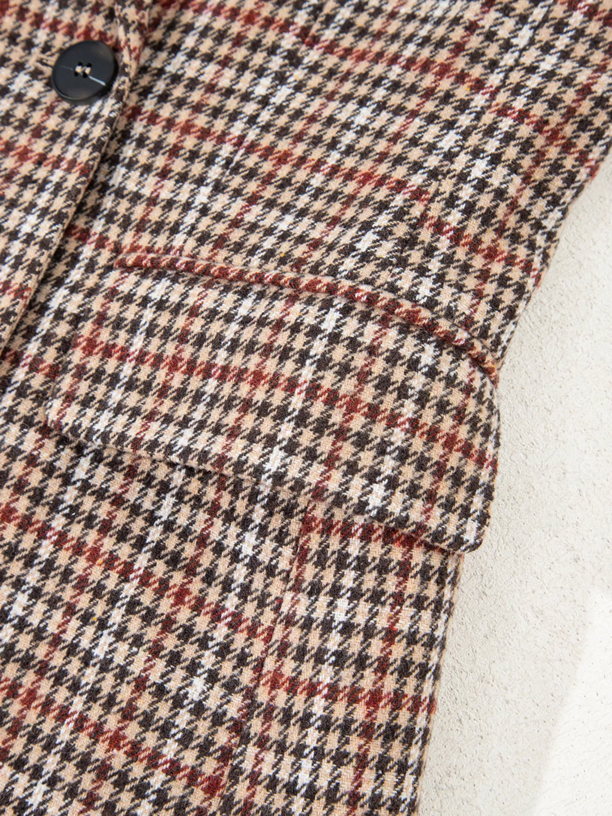 Houndstooth Lapel Collar Blazer - Camel - View 16