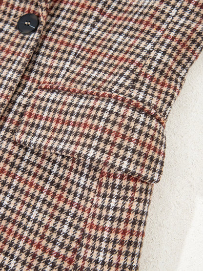 Houndstooth Lapel Collar Blazer - Camel - View 16