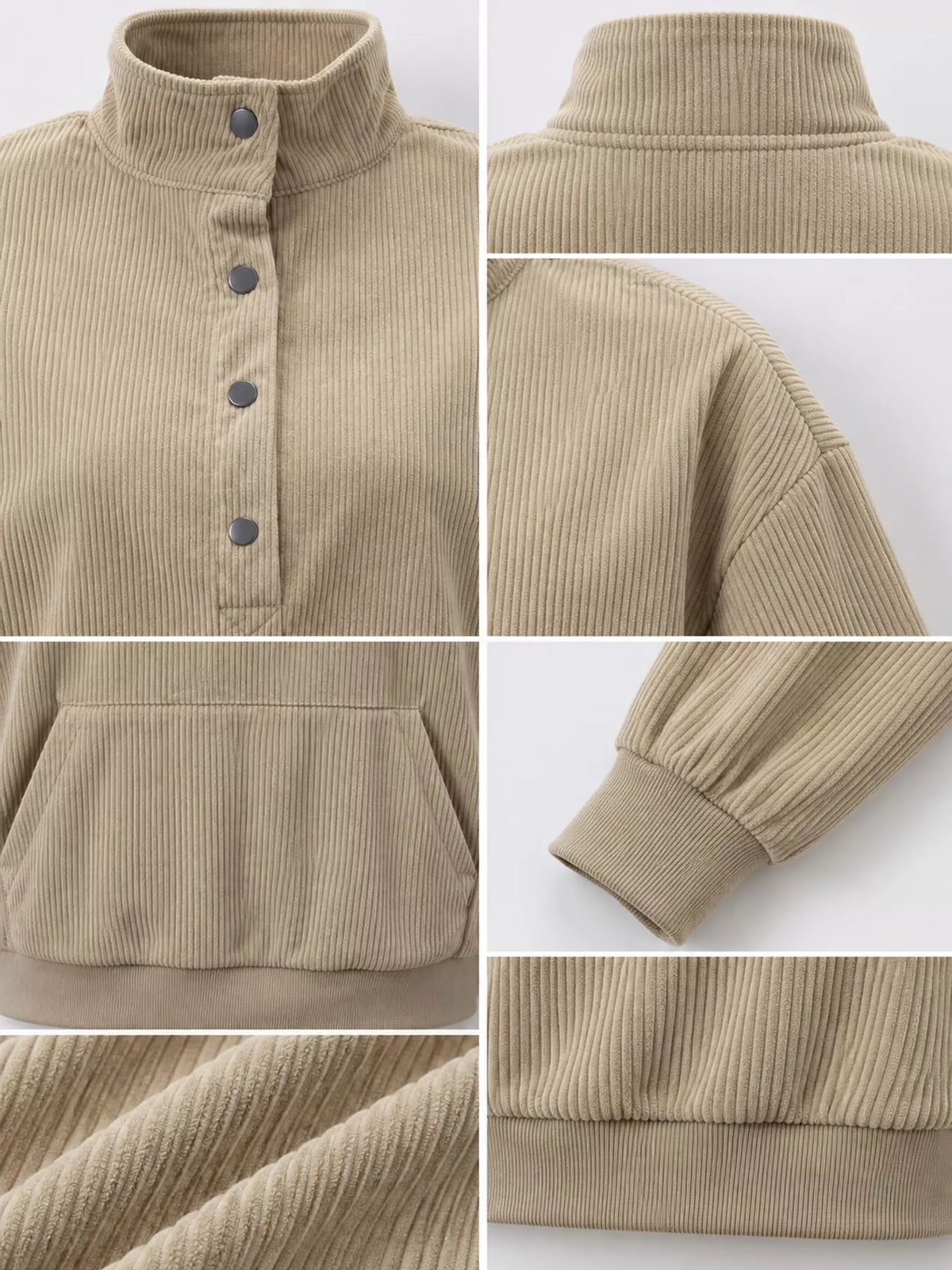 Full Size Quarter-Snap Sweatshirt with Kangaroo Pocket Plus Size - Apricot Color - View 25