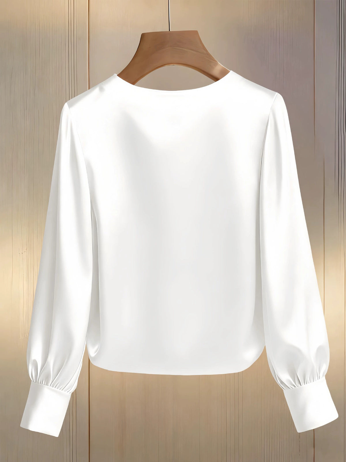 Pearl Trim Round Neck Satin Blouse - White - View 6