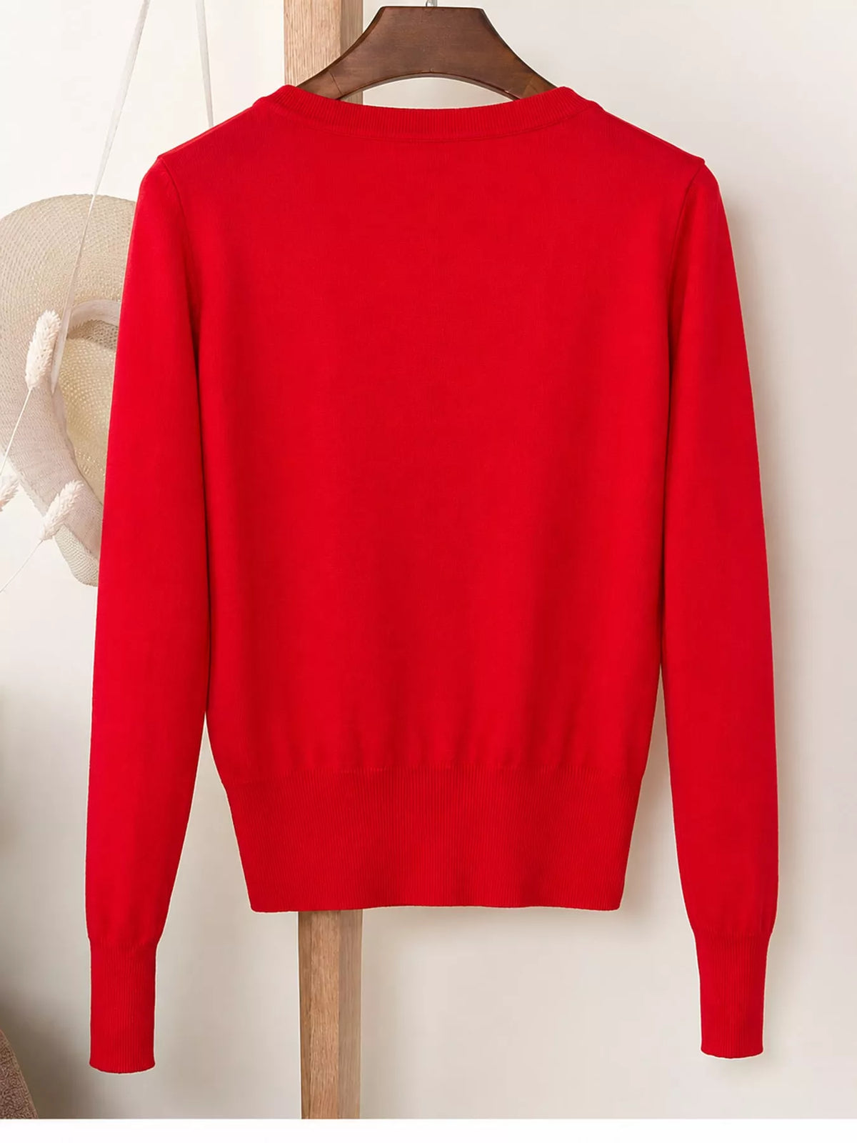 Classic V-Neck Button-Down Knit Cardigan - Bright Red - View 91