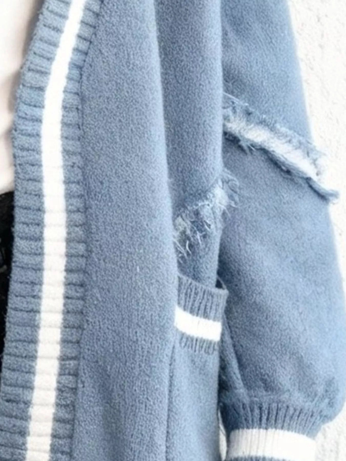 Frayed Hem Open Front Cardigan - Blue - View 2