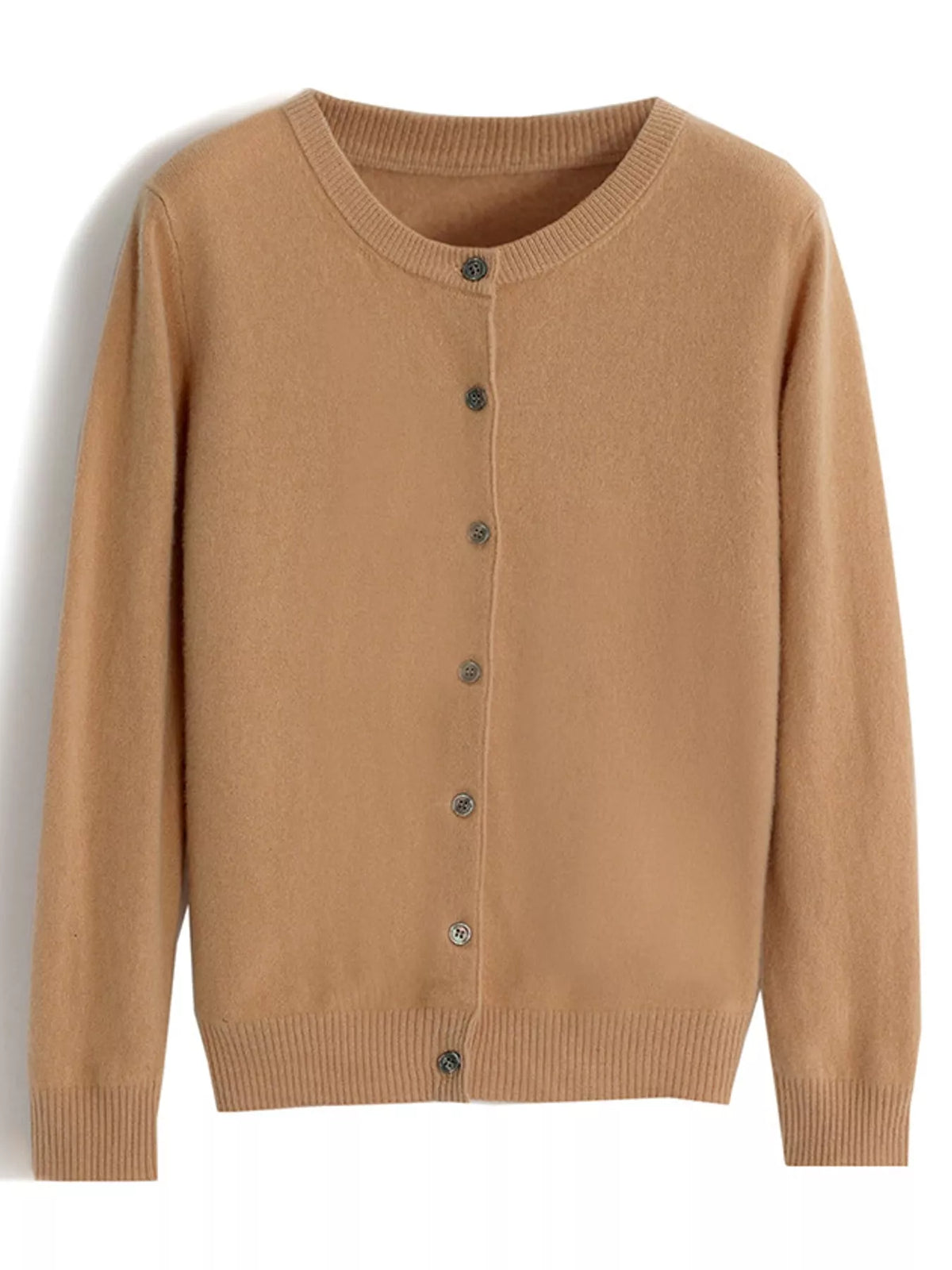 Crew-Neck Button-Down Cardigan - Golden Tan - View 24