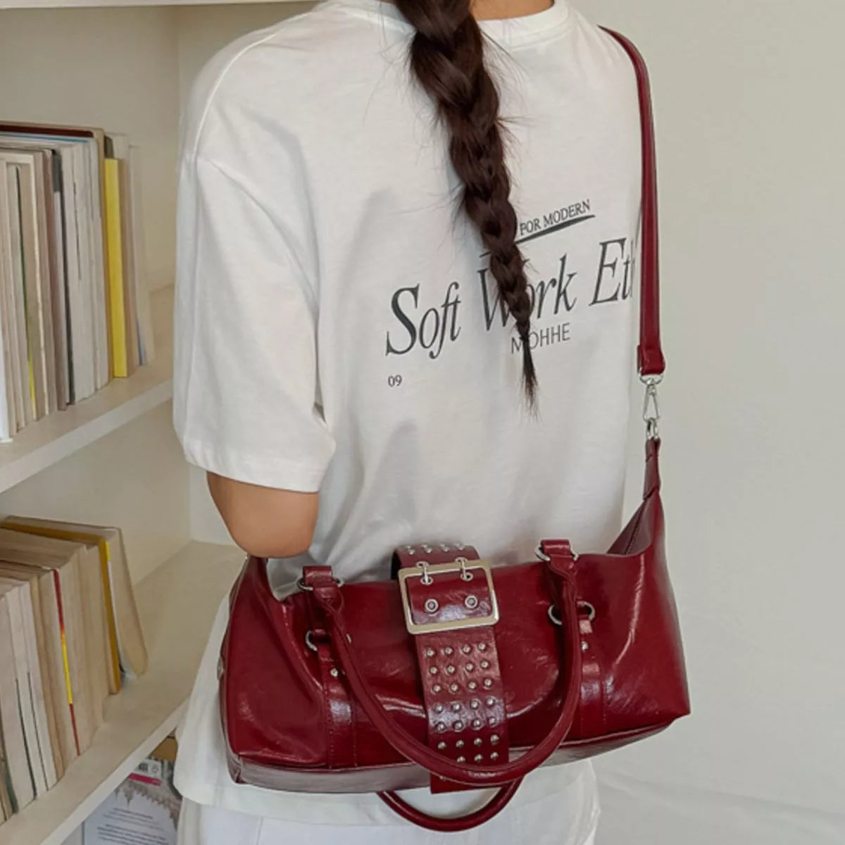 Rivet Embellished Crossbody Bag - Black - View 5