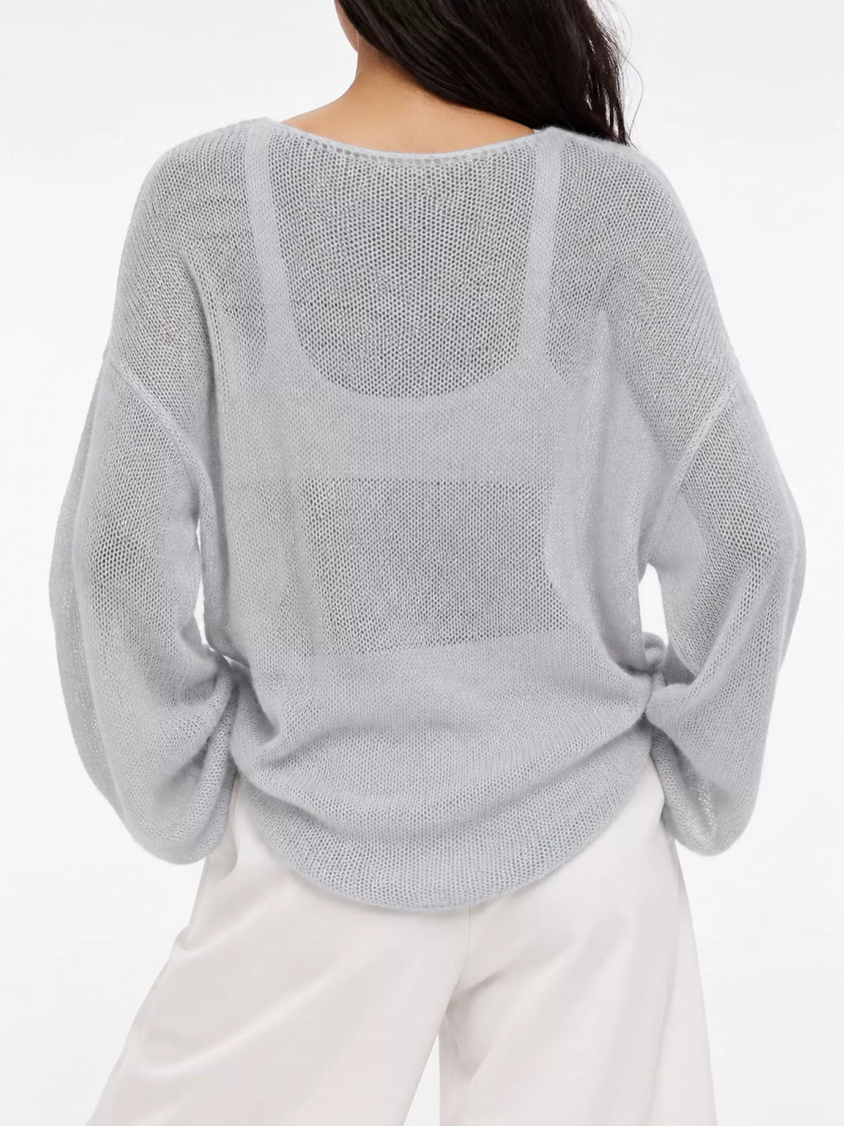 Full Size Sheer Lightweight Knit Top Plus Size - Light Gray - View 68