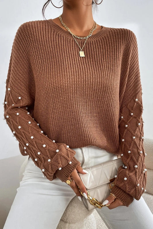 Pearl Detail Round Neck Long Sleeve Sweater - product photo 1