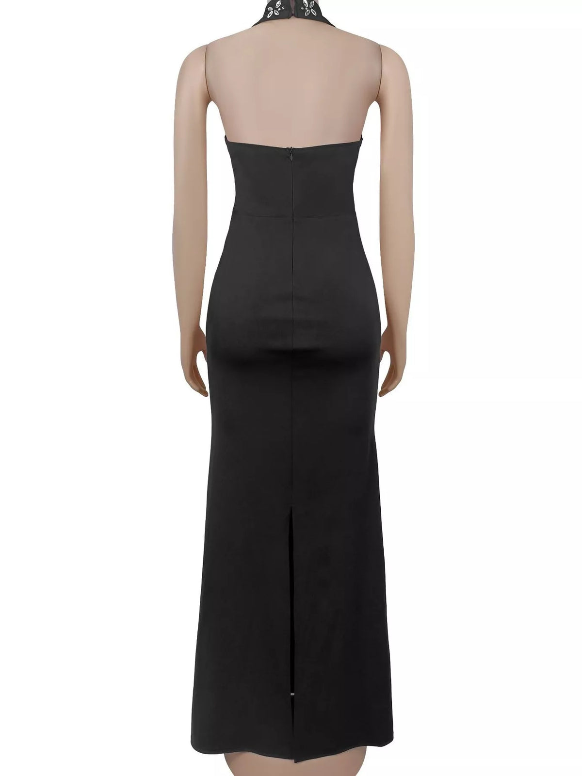 Floral Halter Neck Maxi Dress - Black - View 10