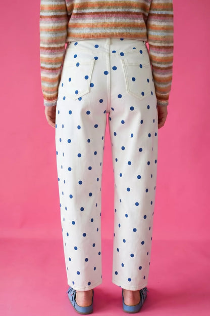 Polka Dot Wide-Leg Jeans - Light Blue - View 4