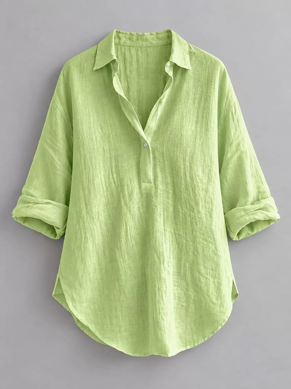 Collared Neck Long Sleeve Blouse - Green - View 8