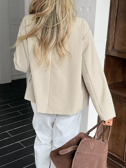 Double-Breasted Long Sleeve Jacket - Khaki - View 3