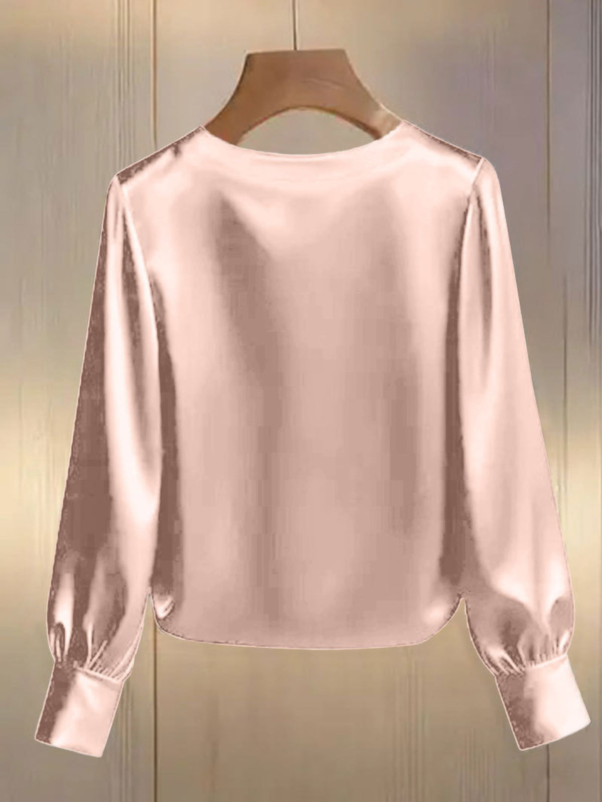 Pearl Trim Round Neck Satin Blouse - Eggshell - View 8