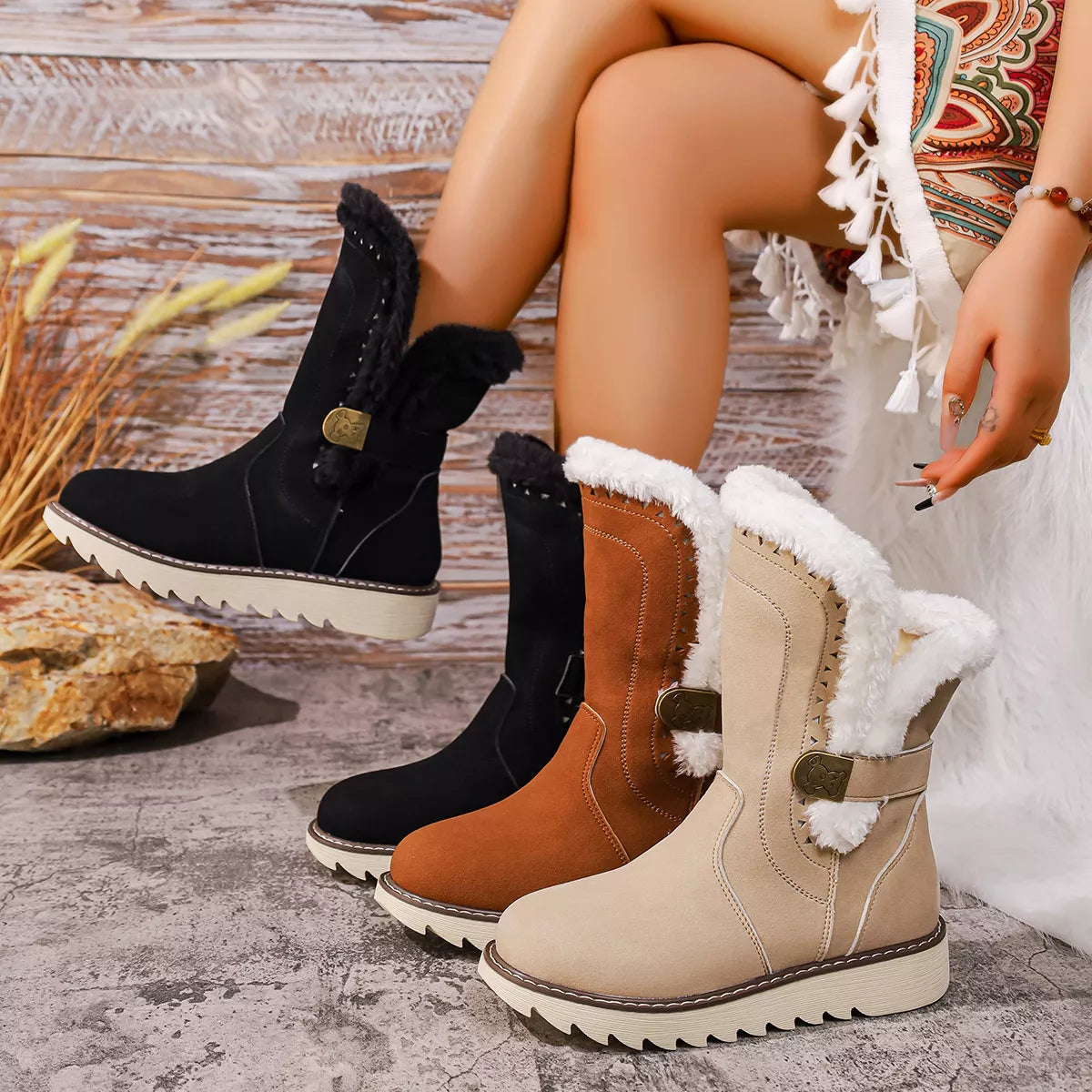 Round Toe Platform Boots - Color comparison - View 1