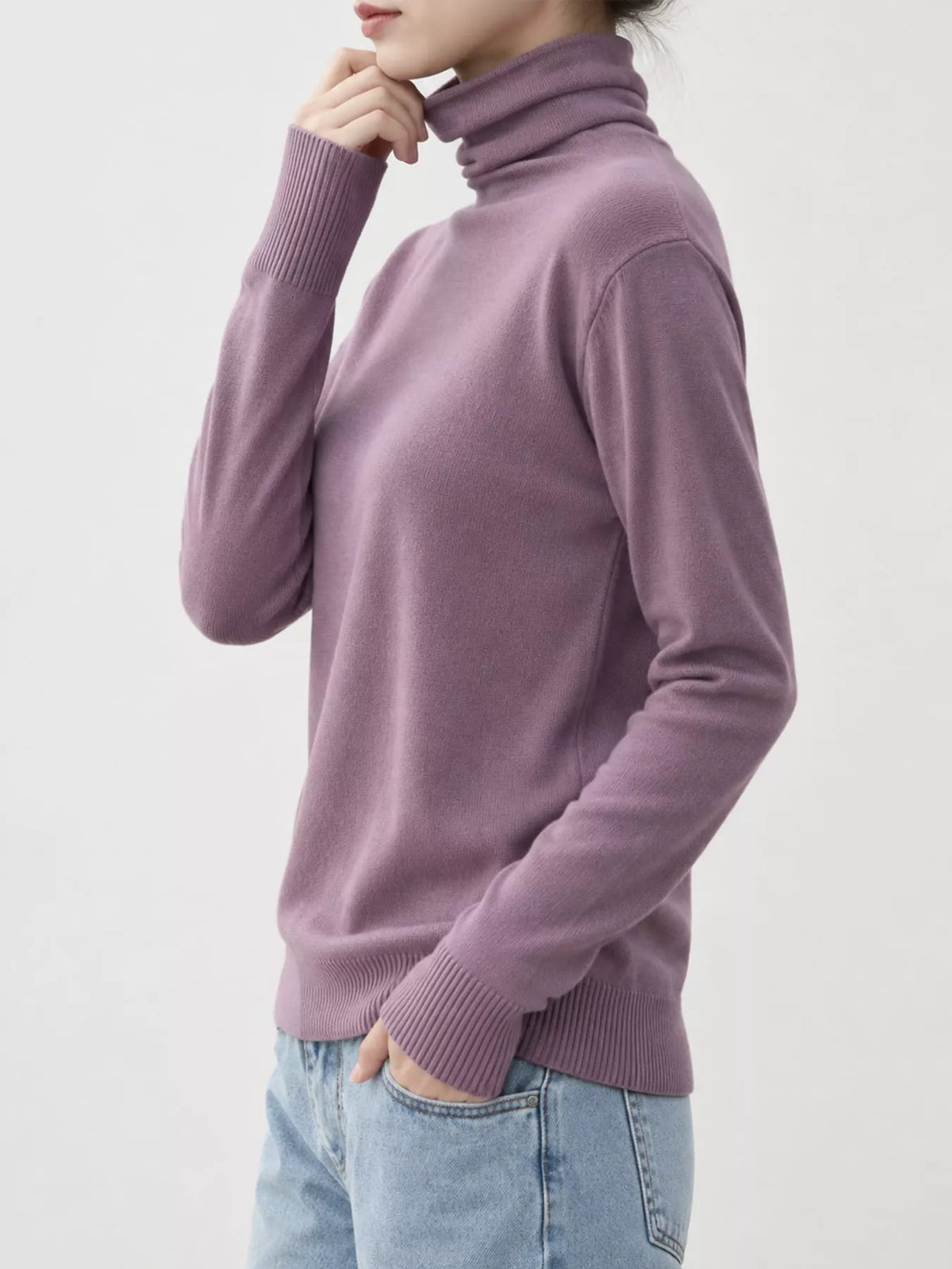 Full Size Slim-Fit Turtleneck Knit Top Plus Size - Purple - View 5