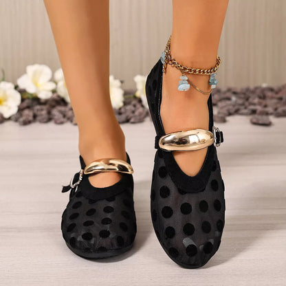 Polka Dot Mesh Slip-Ons - Black - View 1