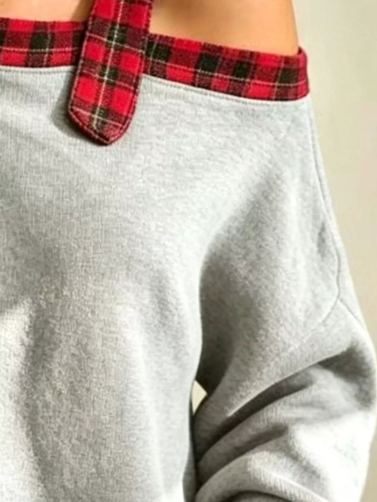 Full Size Cold-Shoulder Plaid Patchwork Long Sleeve Top Plus Size - Gray - View 2