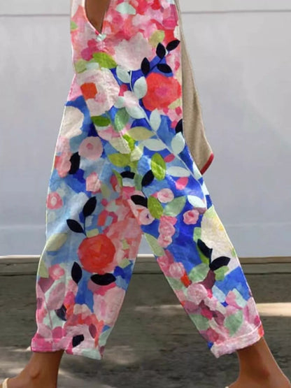 Floral Print Loose Casual Pants - Pink - View 3