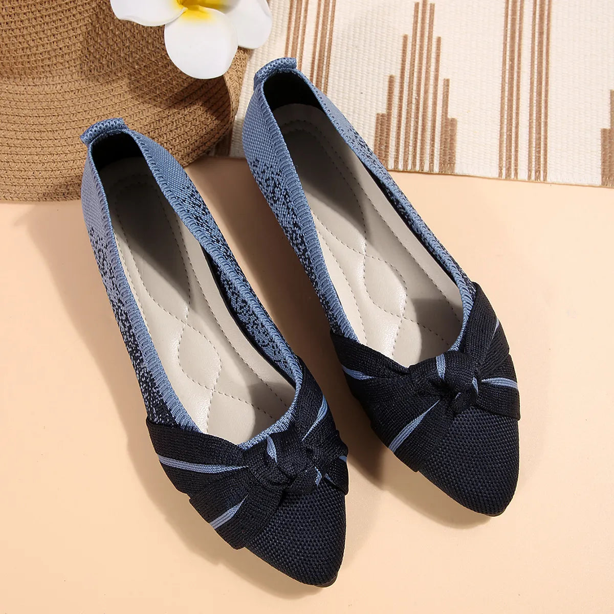 Contrast Point Toe Flats Slip-Ons - Dark Navy - View 3