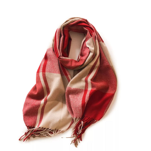 Plaid Fringe Scarf - Red - View 1