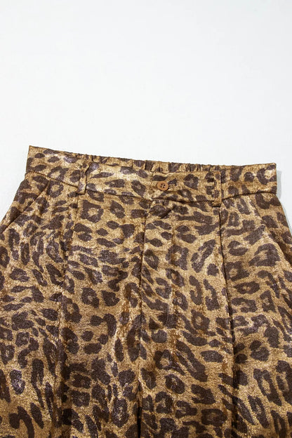 Multicolour Leopard Print Western Style Wide Leg Full Length Pants - Leopard - View 8