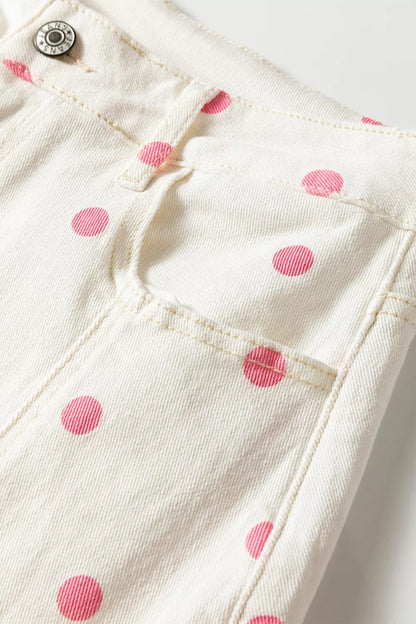 Polka Dot Wide-Leg Jeans - Blush Pink - View 9