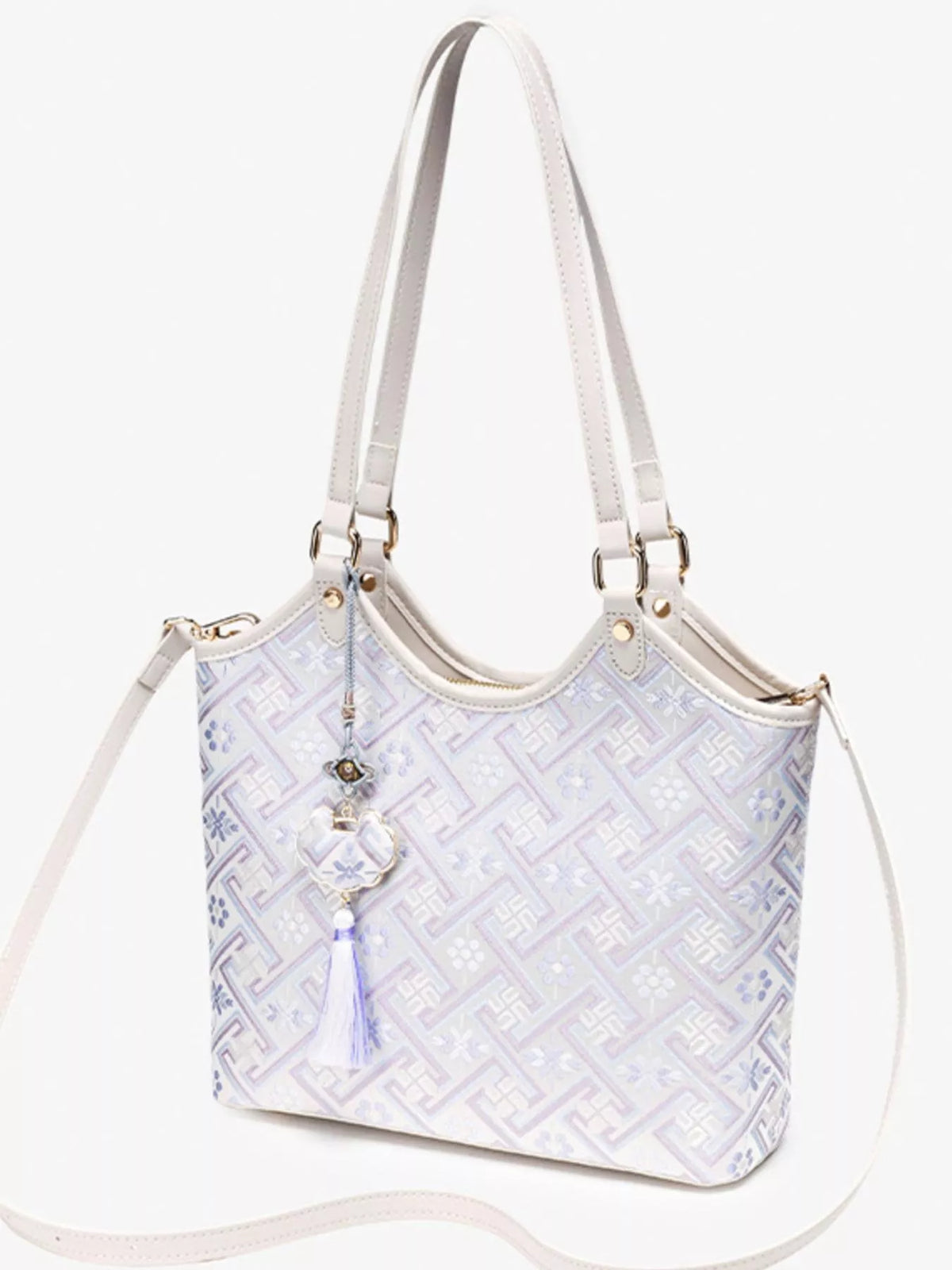 Geometric Pattern Shoulder Bag - Pink Purple - View 5