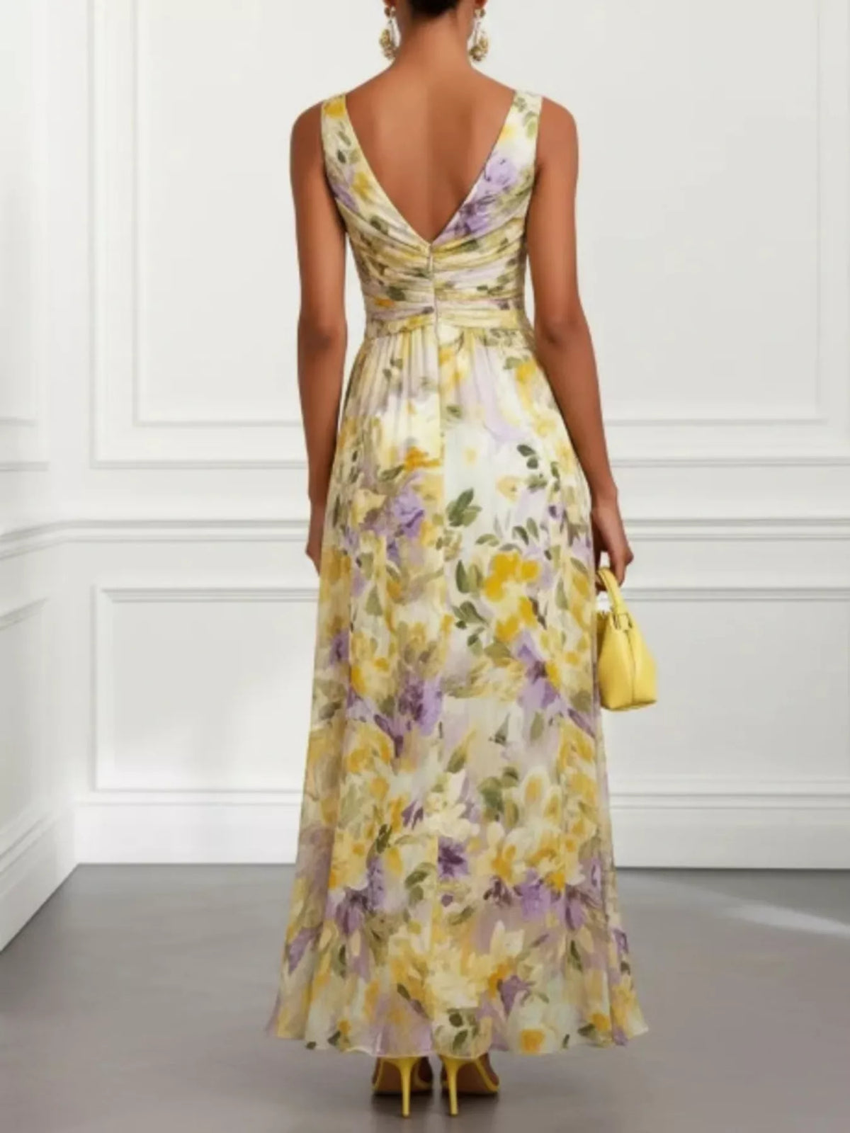 Floral Print Sleeveless Twist-Front Maxi Dress - Yellow - View 2