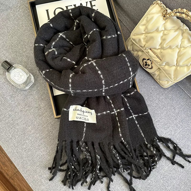 Fringe Plaid Scarf - Black - View 4