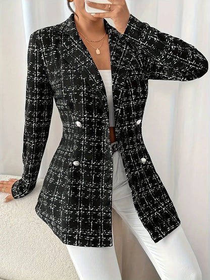 Tweed Double-Breasted Blazer - Black - View 1