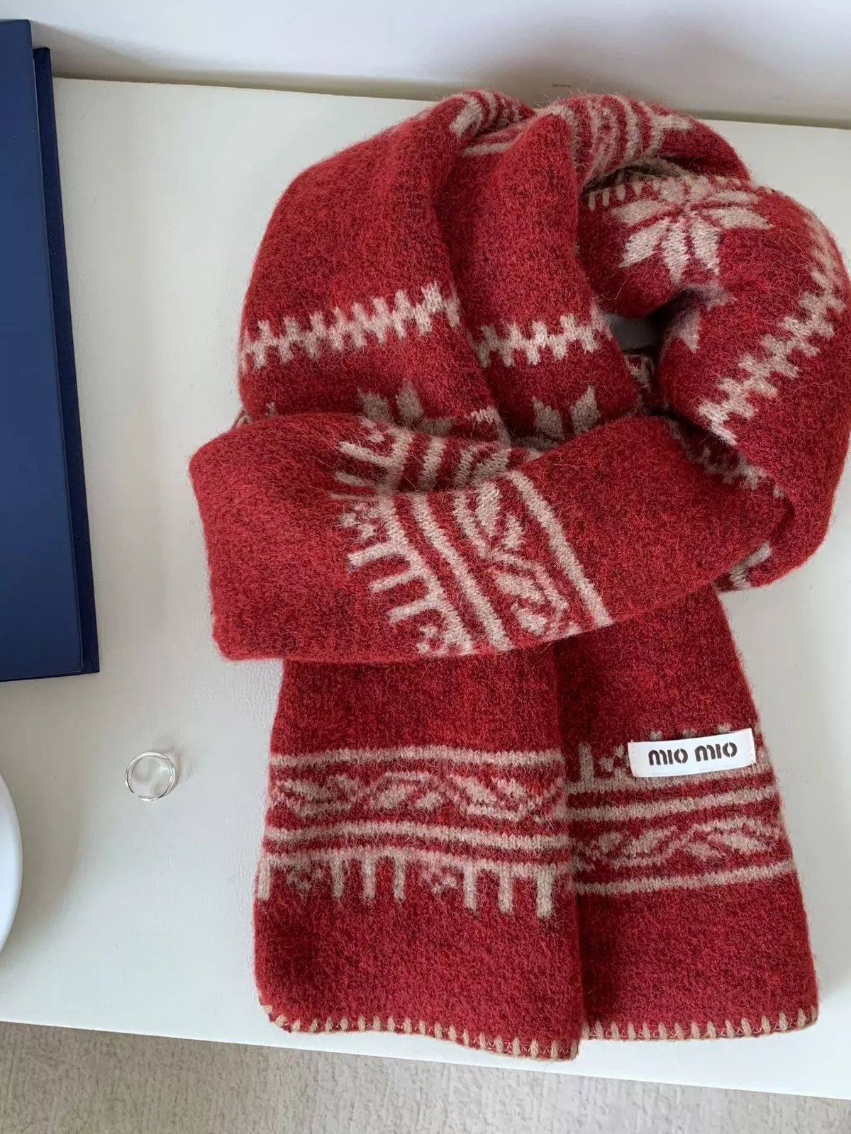Vintage Pattern Knitted Scarf - Rust - View 5