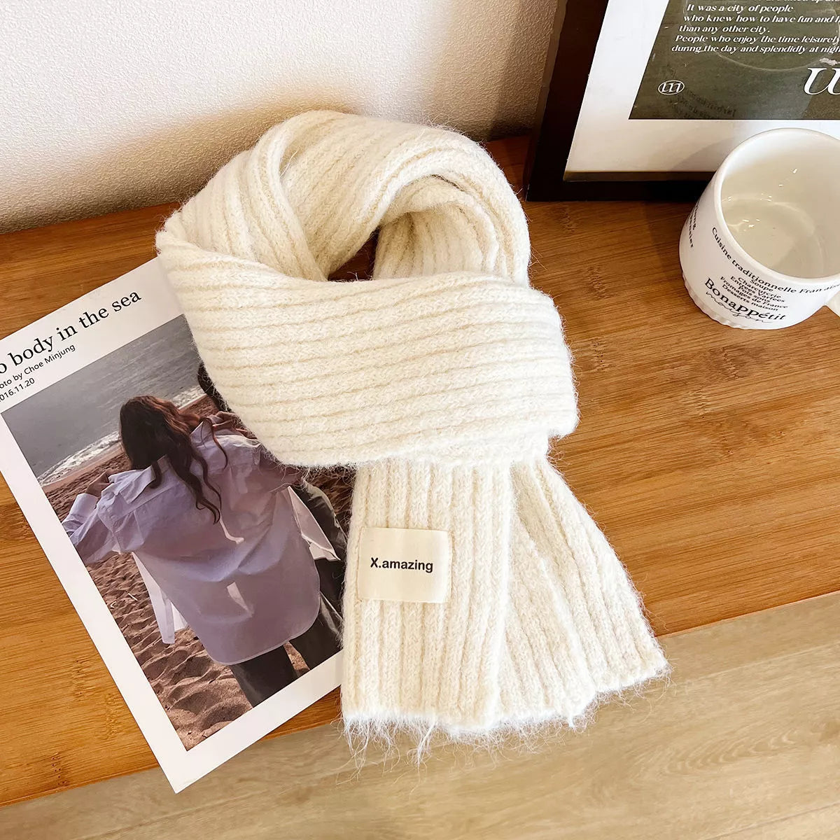 Soft Knit Winter Scarf - Cream - View 3