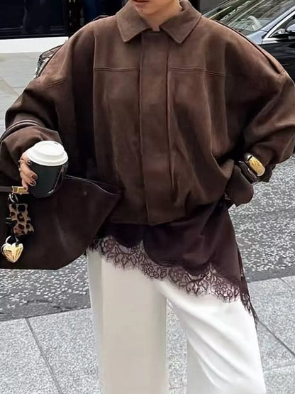 Elastic Hem Batwing Sleeve Jacket - Coffee Brown - View 4