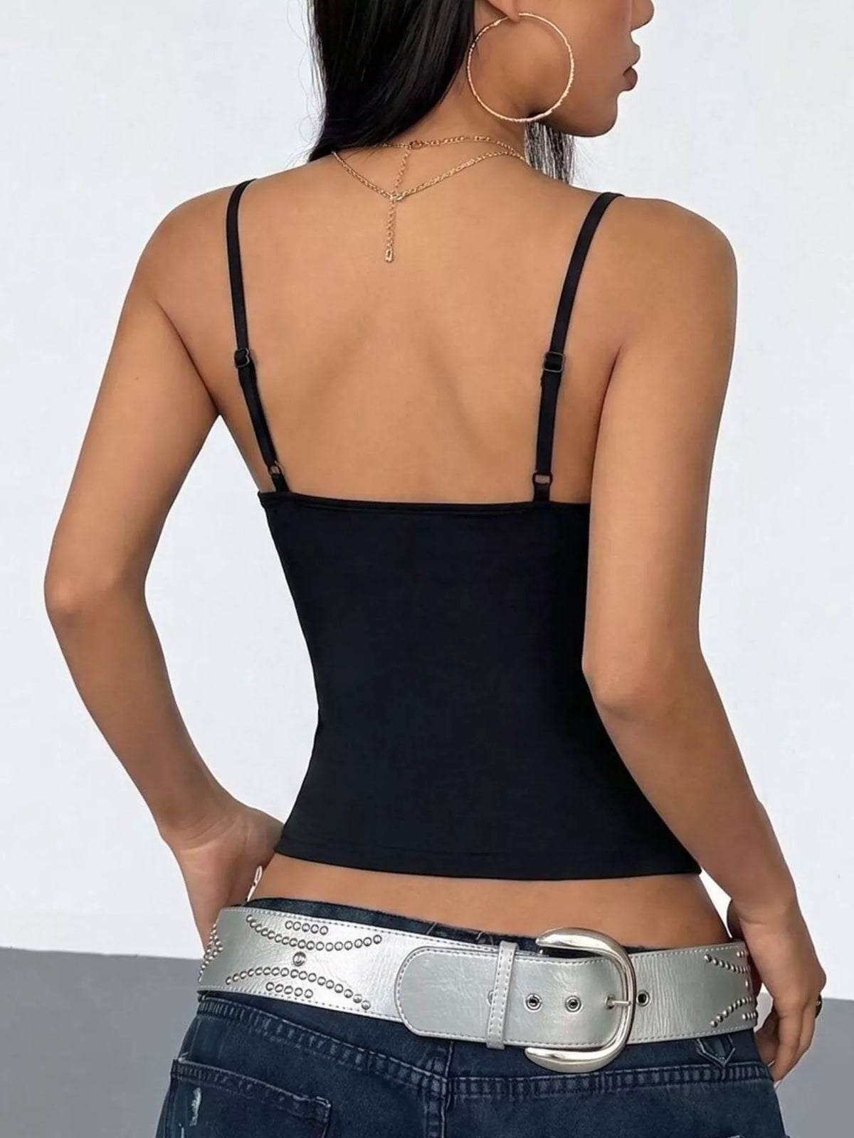 Rhinestone Spider Slim Fit Cami - Black - View 3