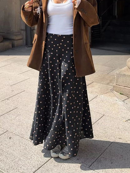 Polka Dot High-Waisted A-Line Skirt - Black - View 4