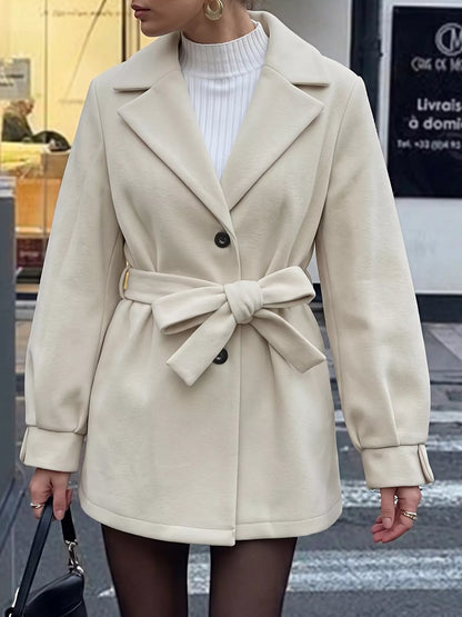 Lapel Collar Button Up Outerwear - Beige - View 3