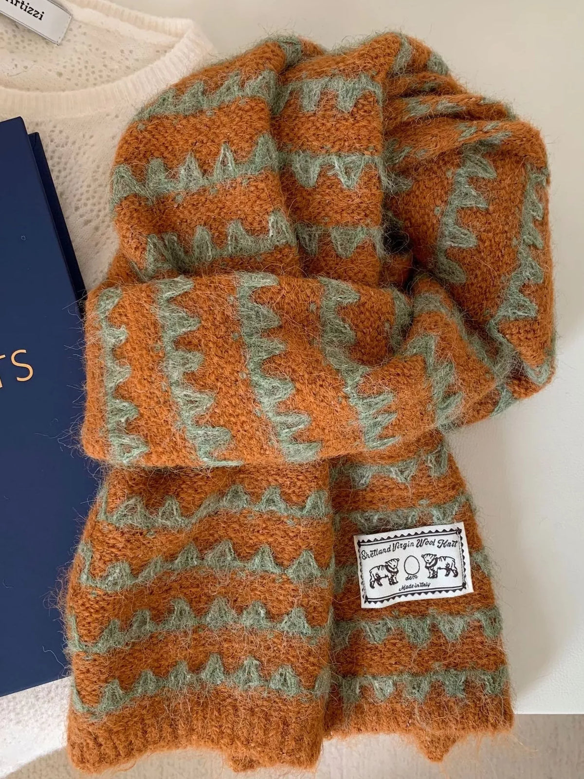Vintage Knitted Pattern Scarf - Sherbet - View 1