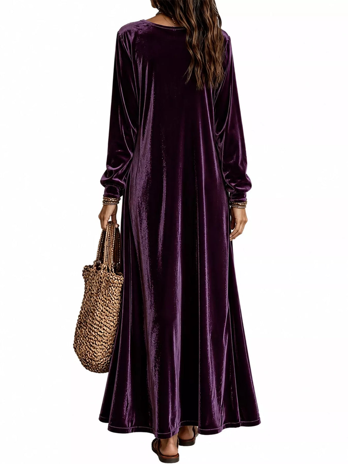 Velvet Long-Sleeve Maxi Dress - Purple - View 29