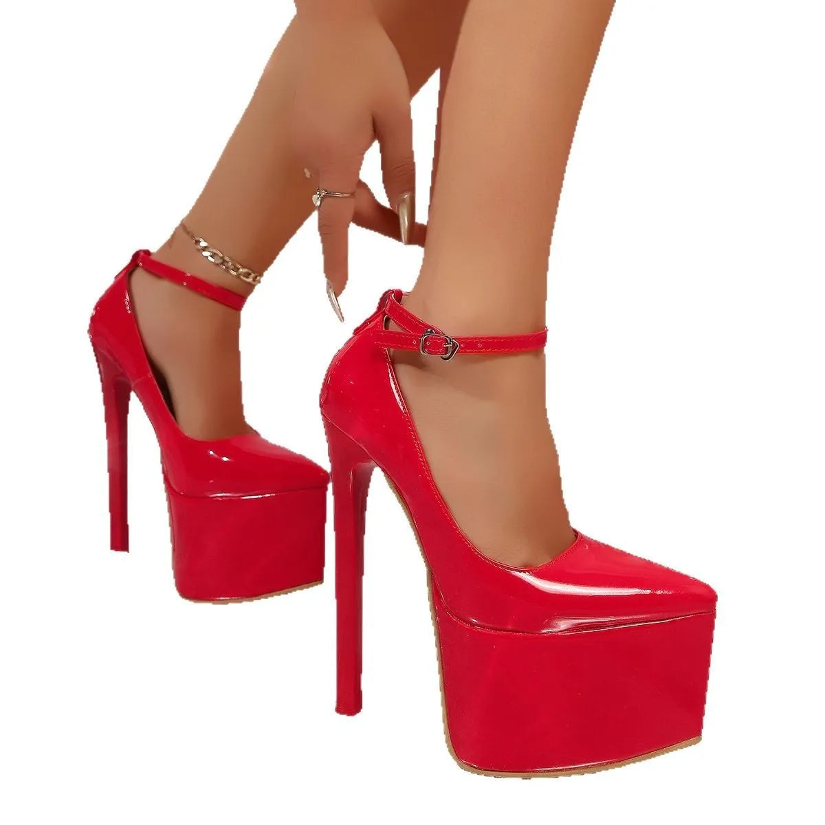Platform High Heel Pumps - Red - View 3
