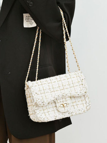 Tweed Chain Shoulder Bag - White - View 6