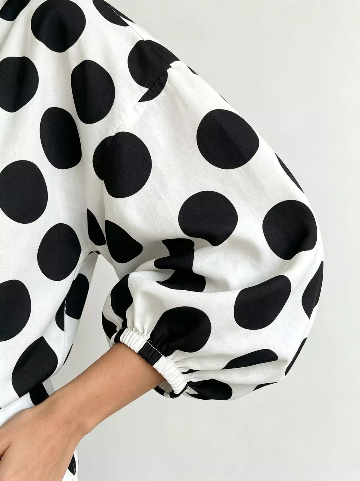 Polka Dot Puff Sleeve Shirt - White - View 3