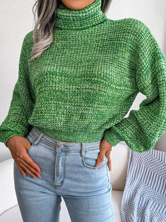 Turtleneck Dropped Shoulder Sweater - Green - View 1