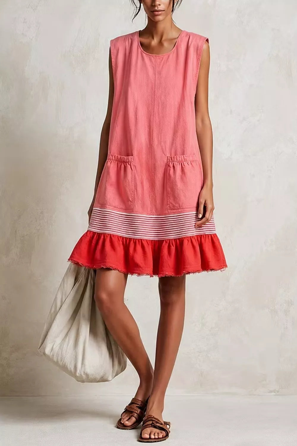 Full Size Ruffled Hem Sleeveless Mini Dress Plus Size - Burnt Coral - View 1