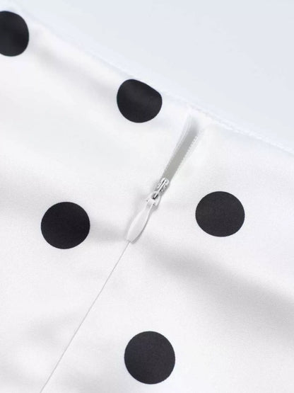Polka Dot Midi Skirt with Lace Trim - White - View 13