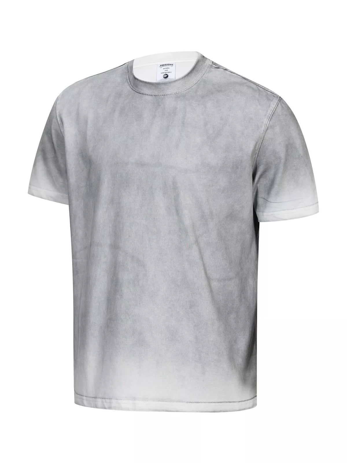 Men's Washed Round Neck Short Sleeve T-Shirt - White Gray - View 2
