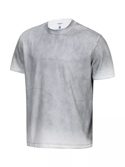 Men's Washed Round Neck Short Sleeve T-Shirt - White Gray - View 2