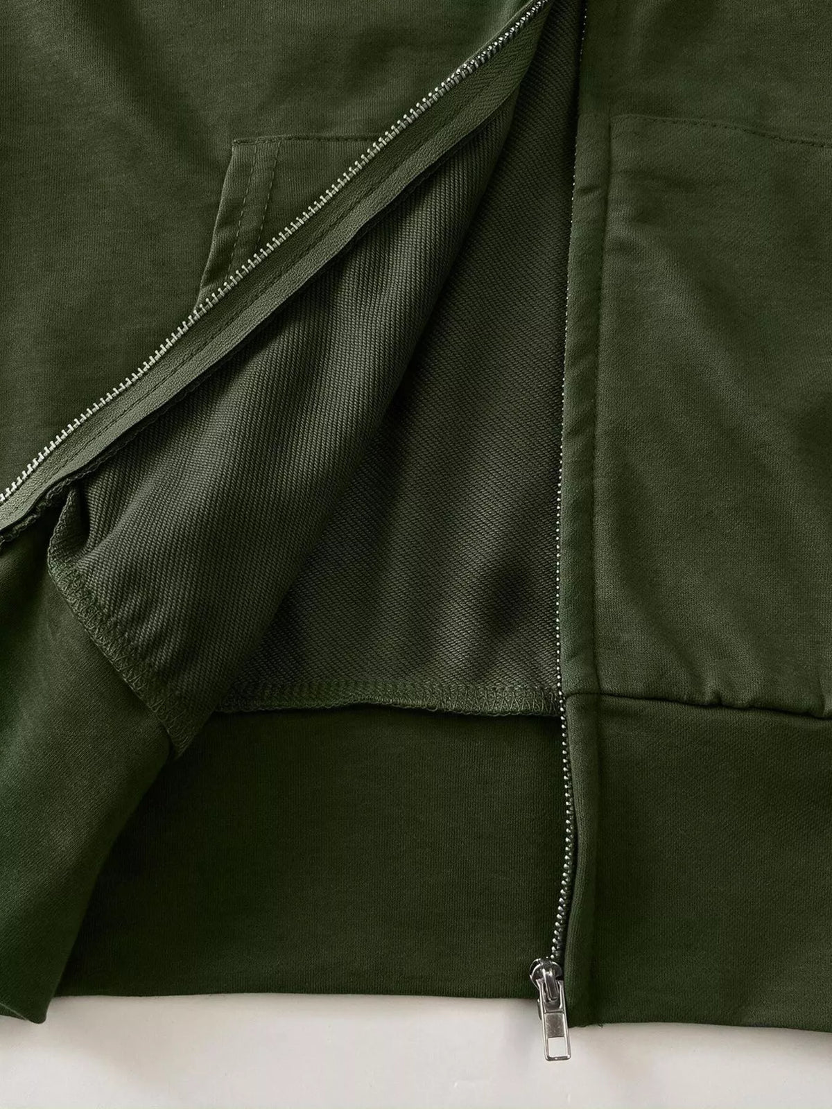 Slim-Fit Zip-Up Hoodie - Army Green - View 8