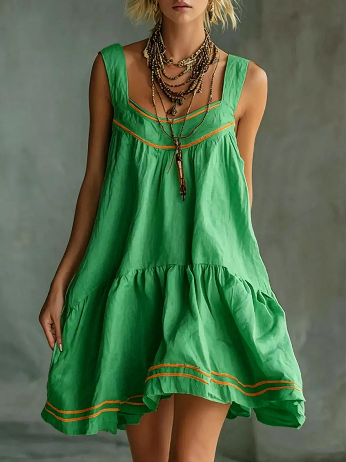 Full Size Sleeveless Tiered Mini Dress Plus Size - Green - View 1