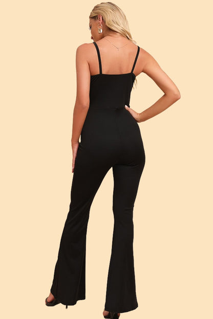 Spliced Mesh Spaghetti Strap Jumpsuit - Black - View 2