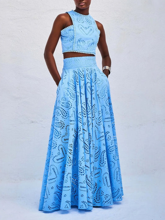 Eyelet Lace Top and Maxi Skirt Set - product photo 2